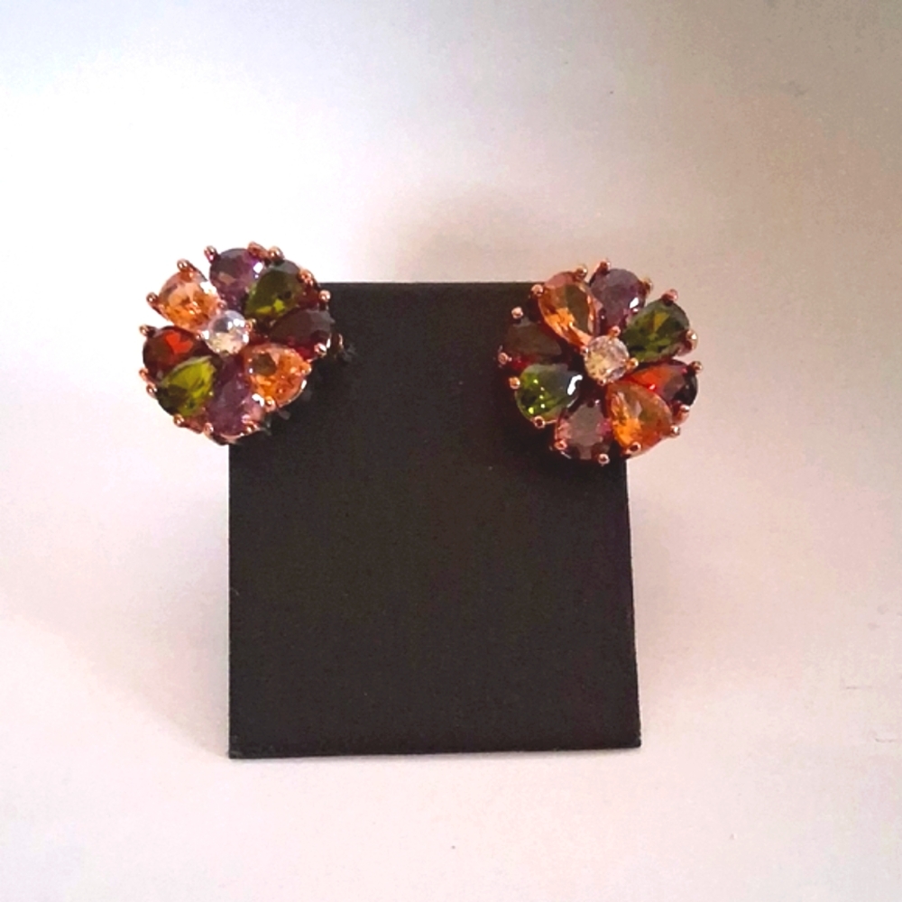 Elegant Multicolor & Multigemstone Floral Vermeil Earrings